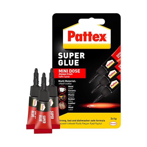 Pattex Super Glue Mini Dose, Strong All Purpose Adhesive For Repairs , Easy To Use Instant Super Glue, 3X1G