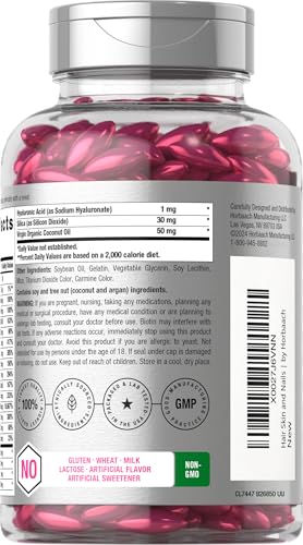 Horbäach Hair Skin and Nails Vitamins | 300 Softgels | with Biotin and Collagen | Infused with Argan Oil and Coconut Oil | Non-GMO, Gluten Free Supplement | by