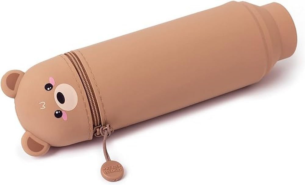 Legami - 2 in 1 Pencil Case in Soft Silicone, Kawaii, 6,3x18,5 cm, Teddy Bear Theme, Pencil Case and Desk Pen Holder, Retractable Capacity, Zipper Closure – image 3