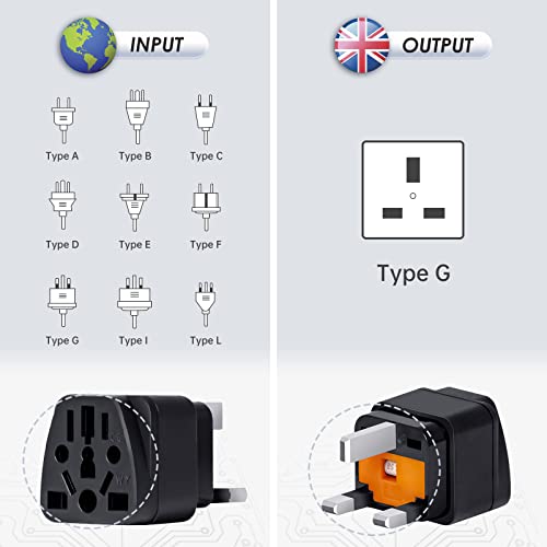 infino™ World to UK Travel Adapter (3-Pack, Black) - Universal 3-Prong Power Converter, Transforms US/JP/AU/EU/CN plugs to UK - Grounded, Safe & Compact for All Devices, Includes 13A Fuse + 2 Spares