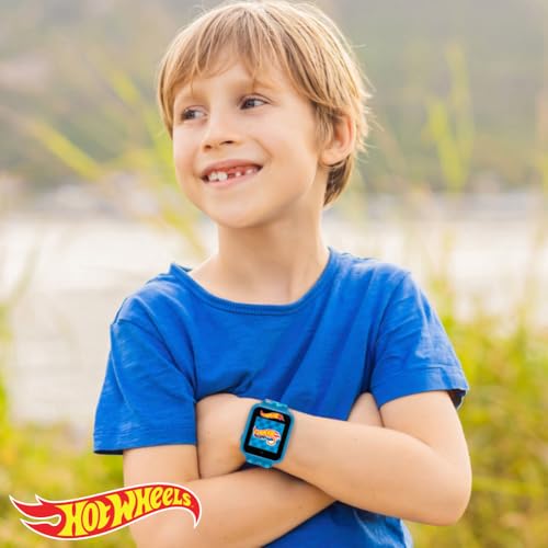 Hot Wheels Interactive Kids Smartwatch – Touchscreen Watch with Camera, Games, Voice Recorder, Step Tracker, Alarm & Timer – Racing-Inspired Design, USB Rechargeable – Fits Wrists 5.5" to 8", Blue