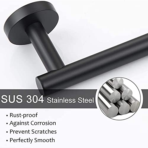 UUHOME Bathroom Hardware Set, Matte Black Bathroom Accessories Set, 304 Stainless Steel Towel Bar Set Wall Mounted Include 16" Bathroom Towel Rack, Toilet Paper Holder and 2 Robe Hooks(4pcs) (Black)