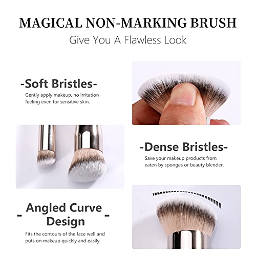 Kugge Under Eye Concealer Brush & Foundation Brush for Liquid Makeup, 2PCS Dense Synthetic Angled Kabuki Blending Makeup Brush, for Liquid, Cream and Setting Powder
