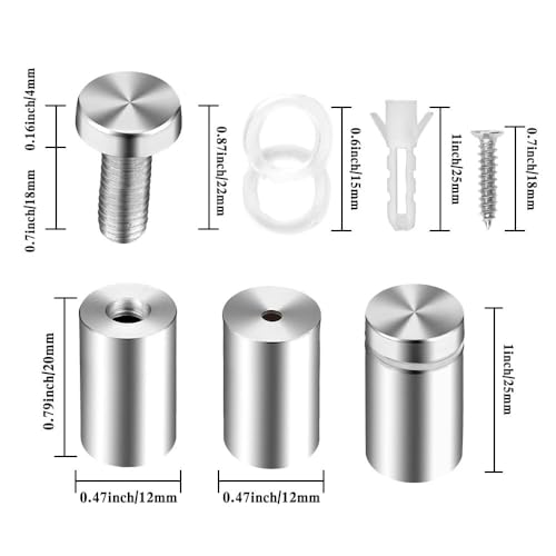 iDTogAoE 0.5x1 in Standoff Screws,Sign Standoff Screws, Standoff Screws for Acrylic, Advertising Standoff Mount Metal - Sign Mounting Hardware - Spacers & Standoffs - Stand Off Wall Mounts (12 Pcs)