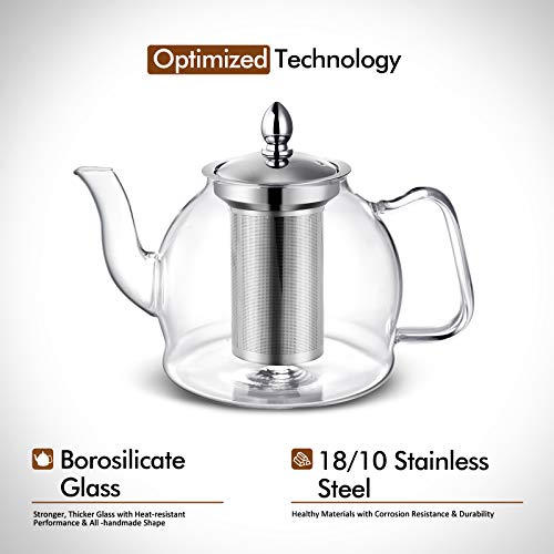 Hiware Glass Teapot with Removable Infuser 1000ml Stovetop Tea Maker and Tea Maker