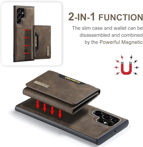 Mobile Case for Galaxy S25 Ultra with Stand, 2-1 Detachable Leather Wallet Magnetic Case with Card Holder Slots Kickstand Protective Phone Cover for Samsung S25 Ultra (Coffee)