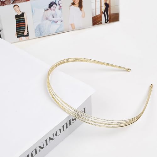 HBSTUDIO Multi Layers Metal Headbands for Women, Fashion Thin Headband Layered Gold Elegant Hairbands Headpiece Hair Accessories for Girls(2pack)