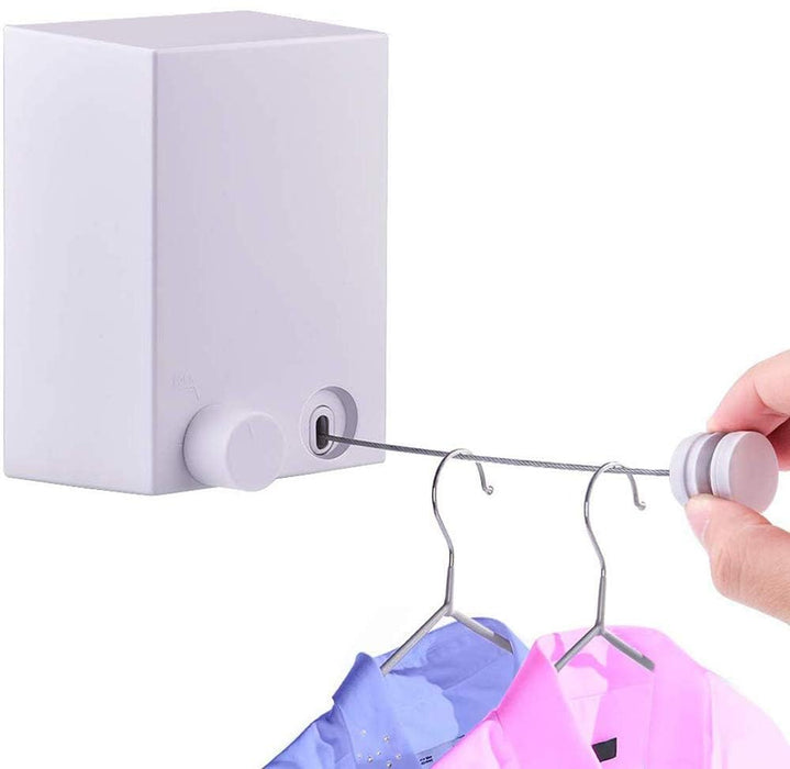 COOLive Retractable Clothesline, Adjustable Clothing Rope Indoor Outdoor with ABS Case Aluminum, Heavy Duty Stainless Steel Line Wall Mounted Laundry Drying String, Hotel Style 13.8 Feet - White