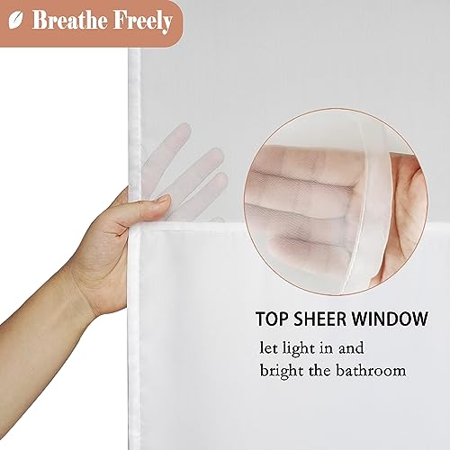 UFRIDAY Fabric White Shower Curtain with Mesh Window, Waterproof Bathroom Curtain with Weighted Bottom Hem, Machine Washable, 72 x 72 Inch