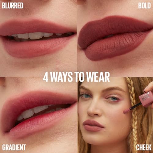 Maybelline New York, Super Stay Teddy Tint Plushwear and Transferproof, Delivers up to 12 hours of Long-lasting Blurred Matte Soft Lip Color, 15 SKINNYDIP