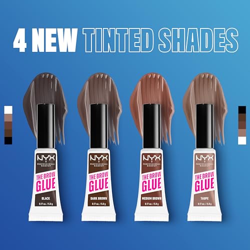 NYX Professional Makeup The Brow Glue Extreme Hold Eyebrow Setting Gel, 16 Hour Hold, Vegan Formula, Natural Finish, Brush Applicator, Shade: Clear (01)
