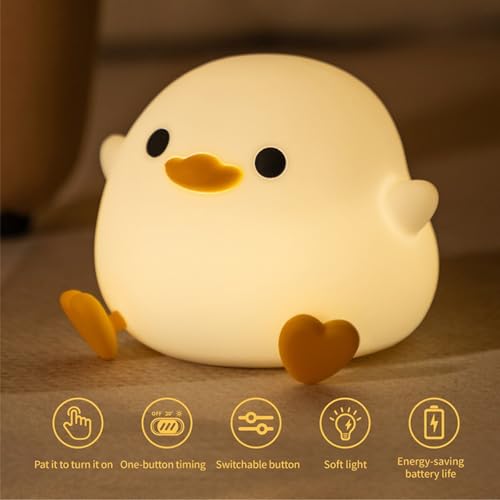 Joychong Duck Night Light, LED Squishy Animal Light for Kids Sleep, Rechargeable Bedside Touch Silicone Lamp,3 Levels Dimmable Ducky Night Lamp, Touch Control, Birthday Gifts for Boys Girls