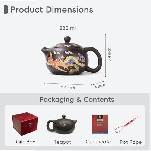 Hormsdar Hand-made Dragon and Phoenix Color-changing Purple Clay Teapot Zisha Tea Pot Kung Fu Tea Set Tea Lover‘s Gift (Teapot)