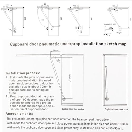 Hydraulic Gas Strut Cabinet Door Lift Support, 80N/18lb, Adjustable Spring Hinges with Mounting Hardware, 2-Pack, Silver