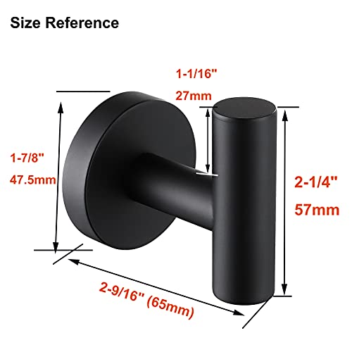 Nolimas Matte Black Towel Coat Hooks SUS304 Stainless Steel Bathroom Clothes Garage Hotel Cabinet Closet Sponges Robe Hook Wall Mounted Round Kitchen Heavy Duty Bath Door Hanger 2 Pack