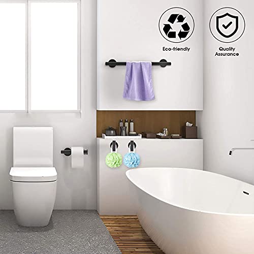 UUHOME Bathroom Hardware Set, Matte Black Bathroom Accessories Set, 304 Stainless Steel Towel Bar Set Wall Mounted Include 16" Bathroom Towel Rack, Toilet Paper Holder and 2 Robe Hooks(4pcs) (Black)