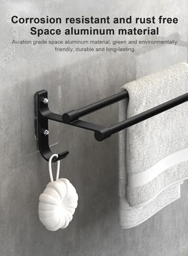 URbazaar Bathroom Towel Bar Holder,Useful Towel Rack Set,Wall Mounted Towel Hanger| Self-adhesive. Strong load-bearing, Sturdy Toilet Bathroom Bath Towel Cleaning Tools Holder (Black, 60 cm/23.6 inch)