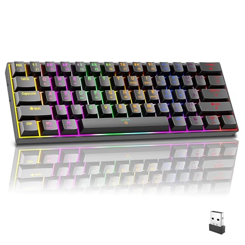 infino Wireless Bluetooth Tri-Mode (2.4G/Bluetooth/USB-C) Mechanical Keyboard, Multi-Platform Support (Windows/Mac/Linux/Tablet), Rechargeable 61-Key RGB Backlit Brown Switch Gaming Keyboard