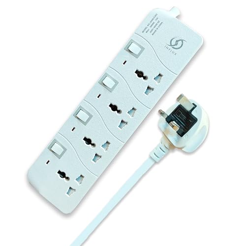INFLUX Extension Cord with 4-Outlet - 5 Meter Multi Plug Extension Cable for Maximum Reach and Versatility - Power Strip with Universal Plug adapter and Heavy duty power Cord with 13A Fused plug.