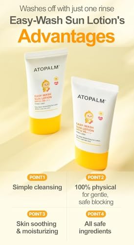 Atoplam Easy-Wash Sun Lotion SPF32 PA+++ 60ml 2.0 fl oz, Non-Sticky Moisturizing Sun Lotion Easy To Wash Off, MLE Korean Mineral Sunscreen