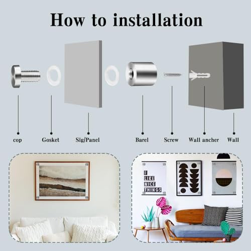iDTogAoE 0.5x1 in Standoff Screws,Sign Standoff Screws, Standoff Screws for Acrylic, Advertising Standoff Mount Metal - Sign Mounting Hardware - Spacers & Standoffs - Stand Off Wall Mounts (12 Pcs)