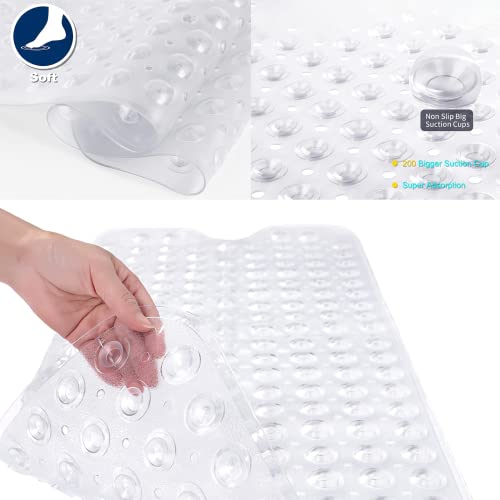 ikeoat Bathtub Mats for Shower Tub, Extra Long Non-Slip Bath Tub Mat with Suction Cups and Drain Holes, 100x40cm Shower Mat for Bathroom Washable, Clear