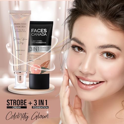 FACES CANADA Strobe Cream - Rose Gold, 30ml | Primer + Highlighter + Moisturizer | Shea Butter & Hyaluronic Acid | Intense Hydration | Flawless Radiant Dewy Skin | Illuminating & Glowing Makeup Base