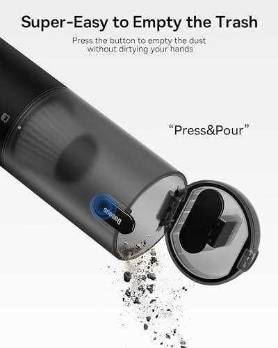 Baseus Car Vacuum Cleaner High Power, A3 Lite 12000PA Handheld Vacuum with Single Touch Empty, USB C Fast Charging, 4 in 1 Mini Hand Vacuum Air Blower Inflator Pump Dust Buster for Car,Home,Office