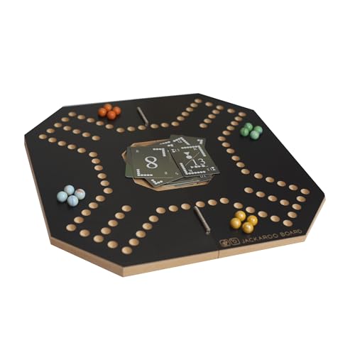 Jackaroo Pro 4 Player Foldable Board Game, 16 Coloured Marbles, Jackaroo Waterproof Cards
