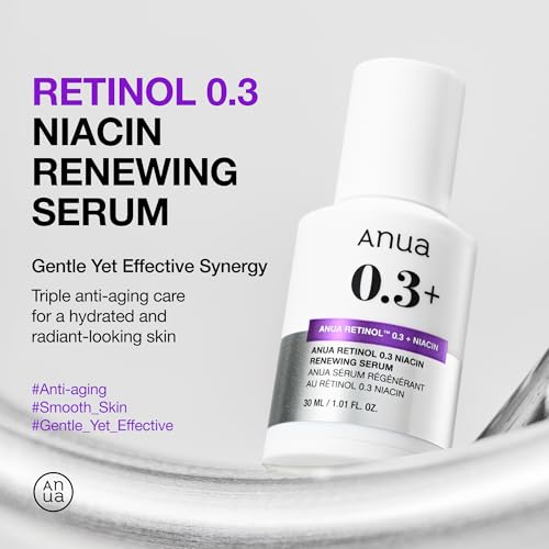 ANUA Retinol 0.3 Niacin Renewing Serum, For Anti-Aging with Hydration, Textured & Glass skin, 5% Niacinamide, Retinol For Face, Gentle for Beginner, Korean Skin Care, 30ml /1.01 fl.oz.