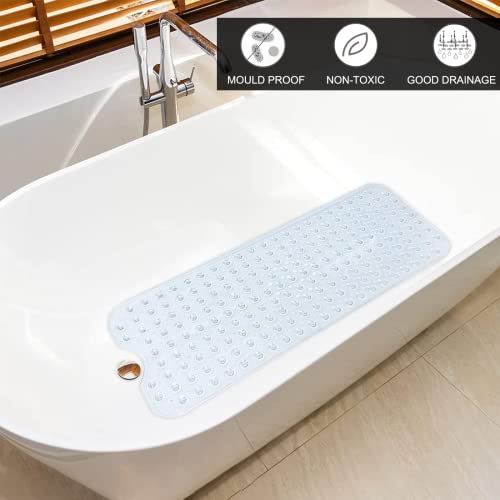 ikeoat Bathtub Mats for Shower Tub, Extra Long Non-Slip Bath Tub Mat with Suction Cups and Drain Holes, 100x40cm Shower Mat for Bathroom Washable, Clear