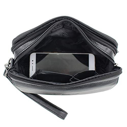 Hebetag Leather Clutch Purse Wallet for Men Organizer Holder Wrist Bag, 07Black, 23cm(W) x 8cm(D) x 14cm(H)(9.05"x3.14"x 5.51");, Classic