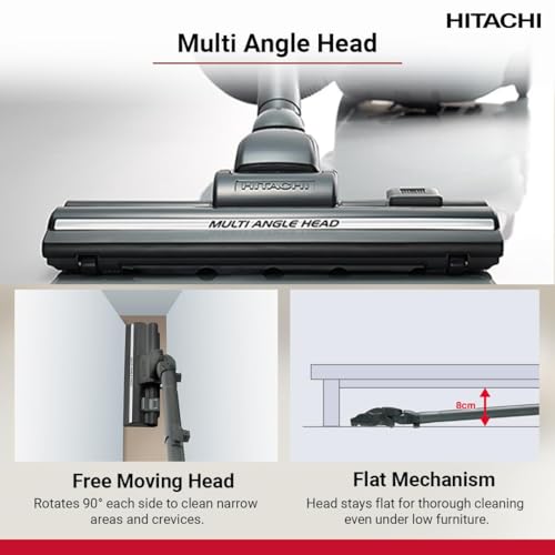 HITACHI Drum Vacuum Cleaner 2300 Watts, 23L Tank Dust Capacity, Aero Power Brush to Clean Efficiently, Metal Pipe Dusting Brush & Crevice Nozzle, Washable Filter, Best for Home & Office, CV980TJBKRGAE