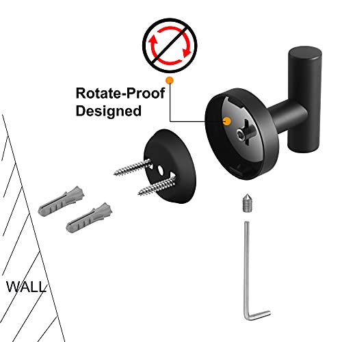 Nolimas Matte Black Towel Coat Hooks SUS304 Stainless Steel Bathroom Clothes Garage Hotel Cabinet Closet Sponges Robe Hook Wall Mounted Round Kitchen Heavy Duty Bath Door Hanger 2 Pack