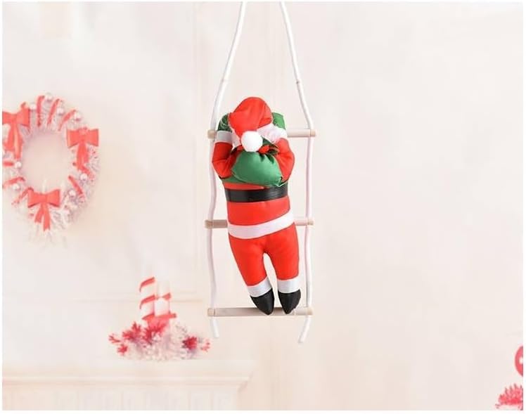 TAPIT Christmas Electric Santa Climbing Ladder, Climbing Up and Down Santa Claus Plush Doll on Ladder with Music and LED, Climbing Wall Holiday Party Home Door Xmas Tree Ornament (Red - Ladder) β image 1