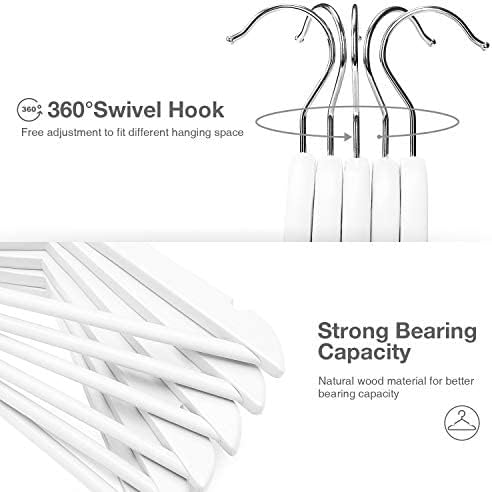 HOUSE DAY Wooden Baby Hangers for Closet 10 Pack, Premium Kids Wooden Hangers for Baby Clothes, Baby Coat Hangers with 360° Swivel Hook, Durable Toddler Hangers Childrens Hangers, White