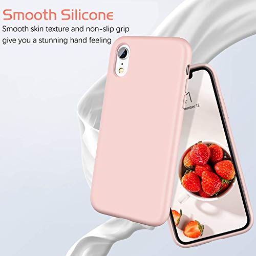 DOMAVER Case for iPhone XR Case Liquid Silicone Slim Lightweight Smooth Soft Gel Rubber Microfiber Lining Cushion Texture Cover Protective Shockproof Phone Cases for iPhone XR - Pink