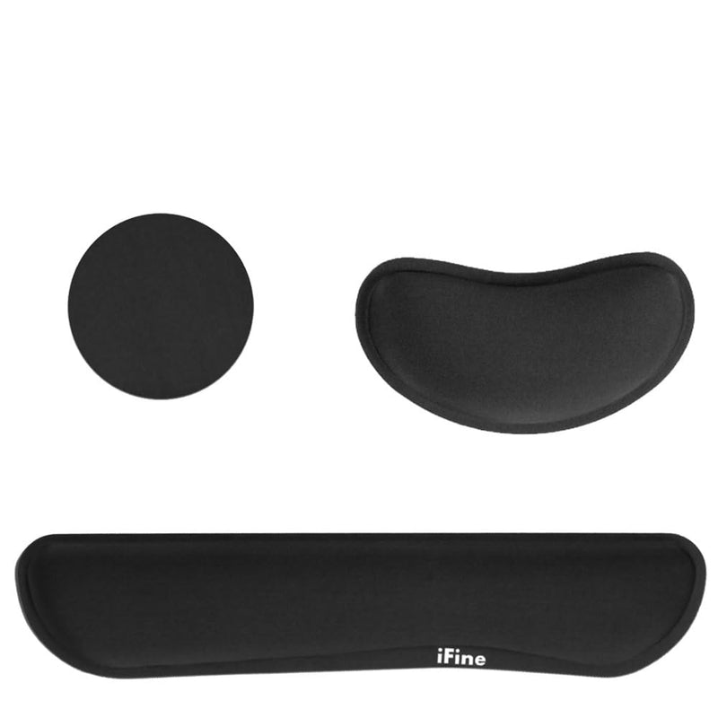 iFine Upgrade Enlarged Smooth Fabric Memory Foam Keyboard & Mouse Wrist Rest Pad Cushion Support for Computer Laptop Mac in Office or Home for Stress-Free Typing (Black with Coaster)