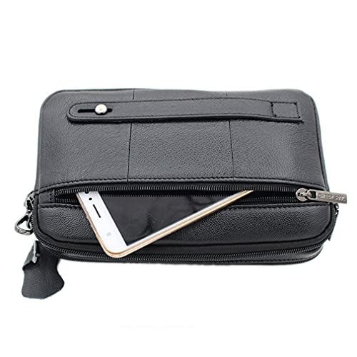 Hebetag Leather Clutch Purse Wallet for Men Organizer Holder Wrist Bag, 07Black, 23cm(W) x 8cm(D) x 14cm(H)(9.05"x3.14"x 5.51");, Classic