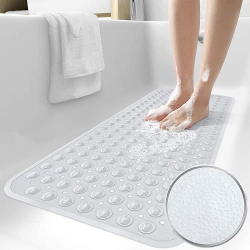 ikeoat Bathtub Mats for Shower Tub, Extra Long Non-Slip Bath Tub Mat with Suction Cups and Drain Holes, 100x40cm Shower Mat for Bathroom Washable, Clear
