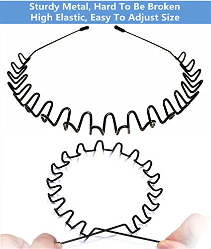 XINGZHE Metal Hair Bands for Men Women's Headbands, Unisex Black Wavy Spring Sports Headband for Men's Hair Band Hoop Clips Women Accessories Simple Elastic Non Slip Wide Headwear Bandeau Outdoors