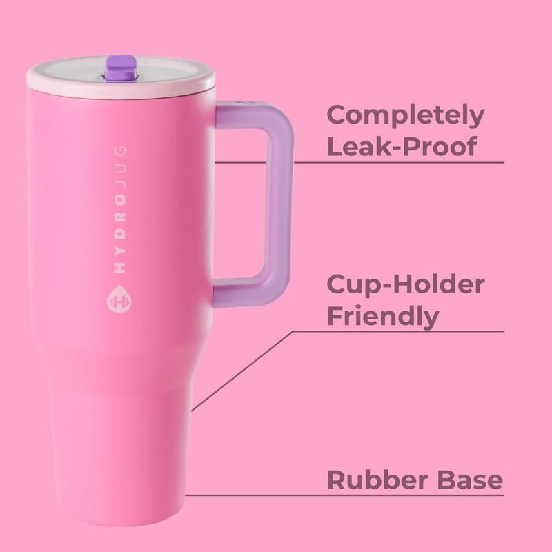 HydroJug Traveler - Modern 40 oz Tumbler with Handle & Simple Flip Straw - Car Cup Holder Friendly, Leak Resistant Water Bottle-Reusable Insulated Stainless Steel & Rubber Base - Gifts for Women & Men