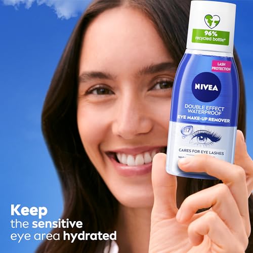 NIVEA Eye Makeup Remover, Double Effect Sensitive Lashes Protection, 2x125ml