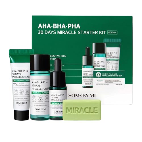 Some By Mi AHA-BHA-PHA 30 Days Miracle Starter Kit | Toner 30Ml + Serum 10Ml + Cream 20G + Cleansing Bar 30G | Set Of 4 Travel Kit