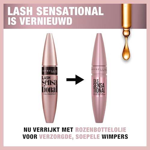 Maybelline New York Volume Mascara, Washable, Full Fan Effect, Long Eyelashes, Clump free, Lash Sensational, Very Black