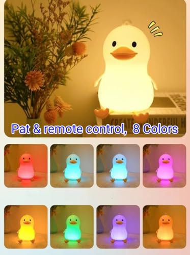 HULPPRE Children Night Light- Pat&Remote 8 Colors Decor Duck Table Lamp for Kids/Baby/Adults,Soft Silicone Nightlights for Bedroom,Bathroom,Nursery,Stairs,Hallway