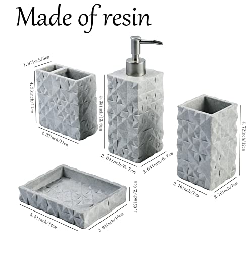 Hymmah Bathroom Accessories Set,Toothbrush Holder,Farmhouse Bathroom Decor,4 Pcs Resin Gift Set Apartment Necessities, Contain Toothbrush Cup,Soap Dispenser,Soap Dish,Tumbler