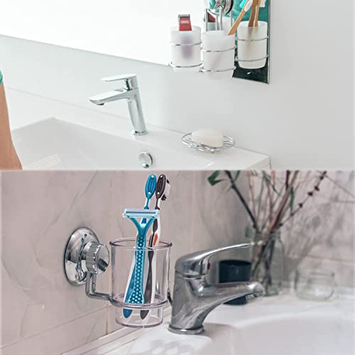 HANQ Toothbrush Cup, 2pcs Glass Tumbler Toothbrush Mug Replacement for Wall Mounted Toothbrush Holder, Mouthwash Cup for Bathroom Accessories (Transparent)