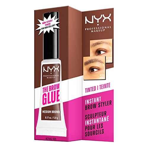 NYX Professional Makeup The Brow Glue Extreme Hold Eyebrow Setting Gel, 16 Hour Hold, Vegan Formula, Natural Finish, Brush Applicator, Shade: Clear (01)