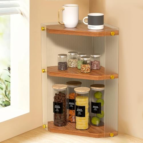 Baoly 3-Tier Bathroom Organizer Countertop - Skincare and Makeup Corner Wall Shelf, Solid Wood Triangular Light Luxury Tray, Kitchen Corner Standing Rack